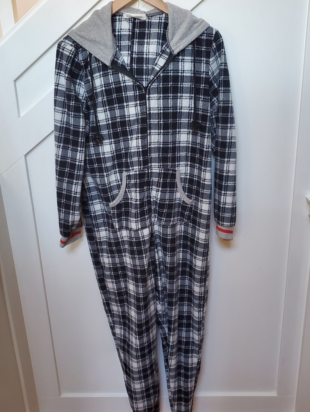 Black & White Plaid Hooded Pajama Onesie